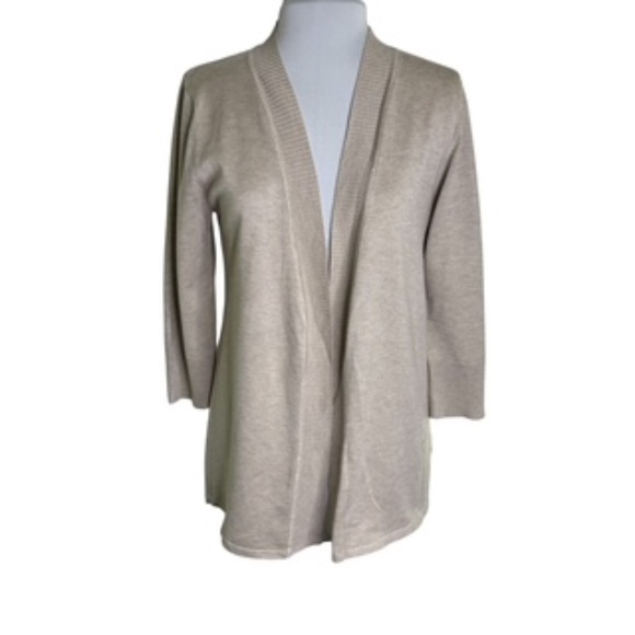 Premise Studio 3/4 Sleeve Ribbed Band Collar Open Front Tan Cardigan Size L - Picture 1 of 7